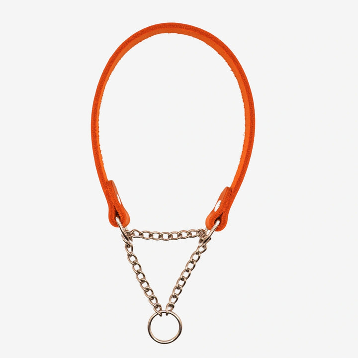 Junies läderhalsband halvstryp orange #color_orange