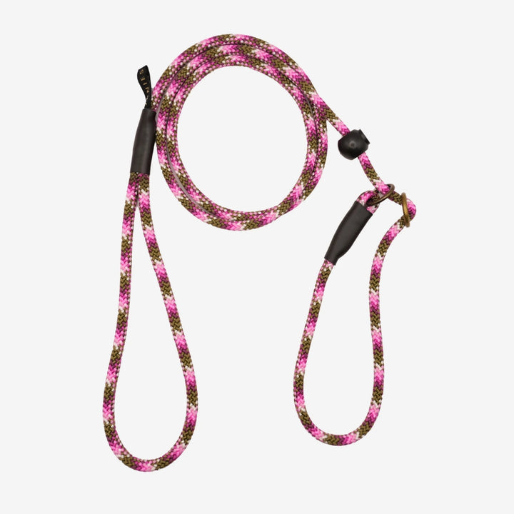 Junies retrieverkoppel 140 x 0,6 cm pink patterned med dubbla stopp #color_pink-green-patterned