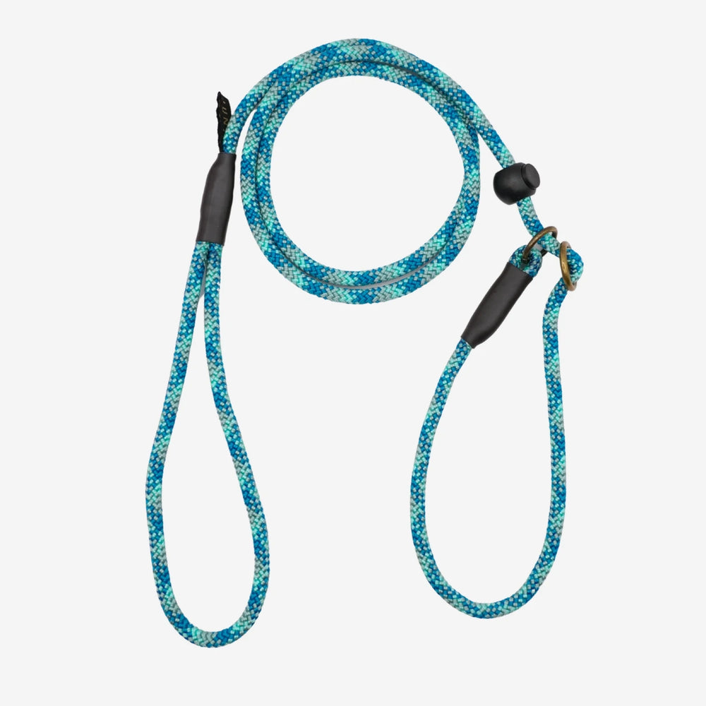 Junies retrieverkoppel 140 x 0,6 cm teal patterned med dubbla stopp #color_teal-patterned