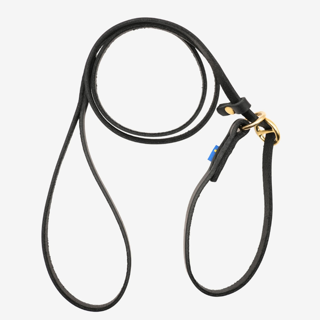 Junies retriverkoppel läder 140 cm - Svenskt vegetabiliskt garvat läder. #color_black
