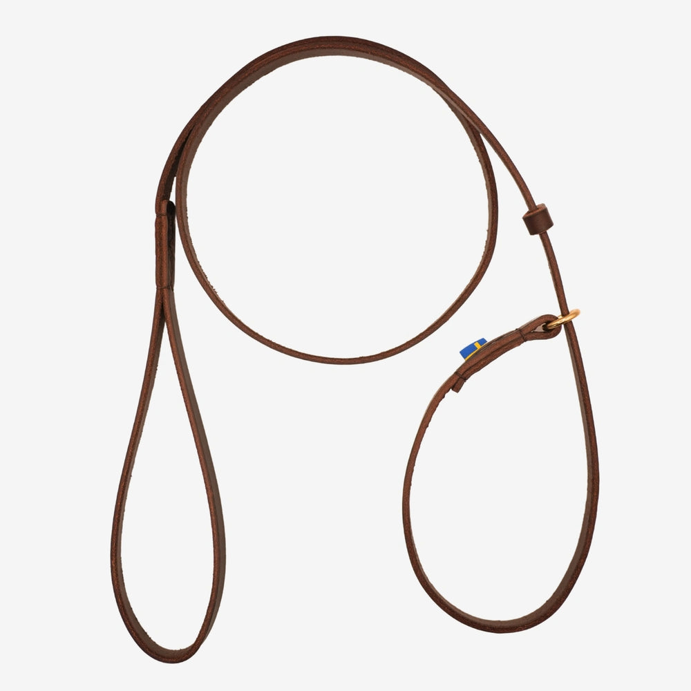 Junies retriverkoppel läder 140 cm - Svenskt vegetabiliskt garvat läder. #color_brown