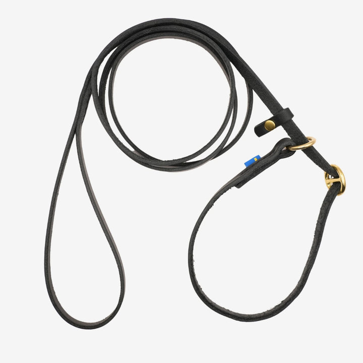 Junies retriverkoppel läder 200 cm - Svenskt vegetabiliskt garvat läder. #color_black