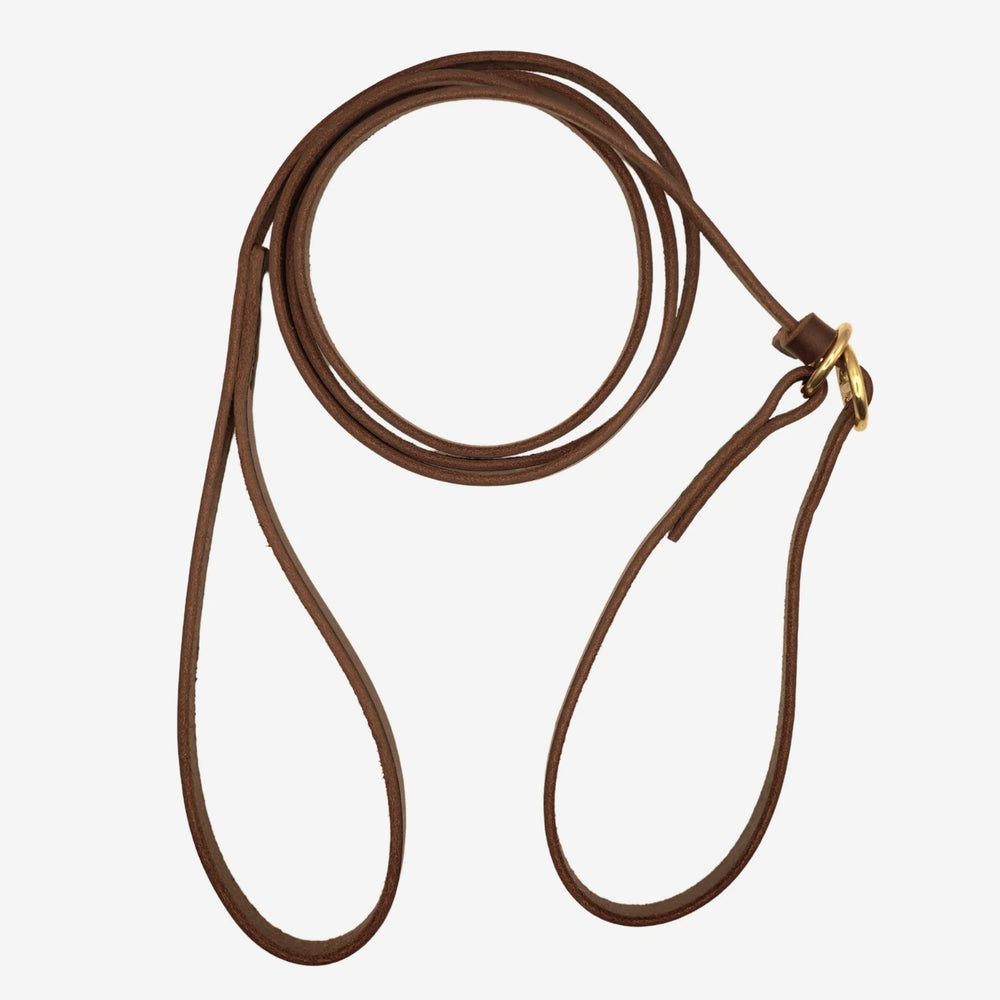 junies retrieverkoppel läder 200 cm kontrastsöm brun #color_light-green