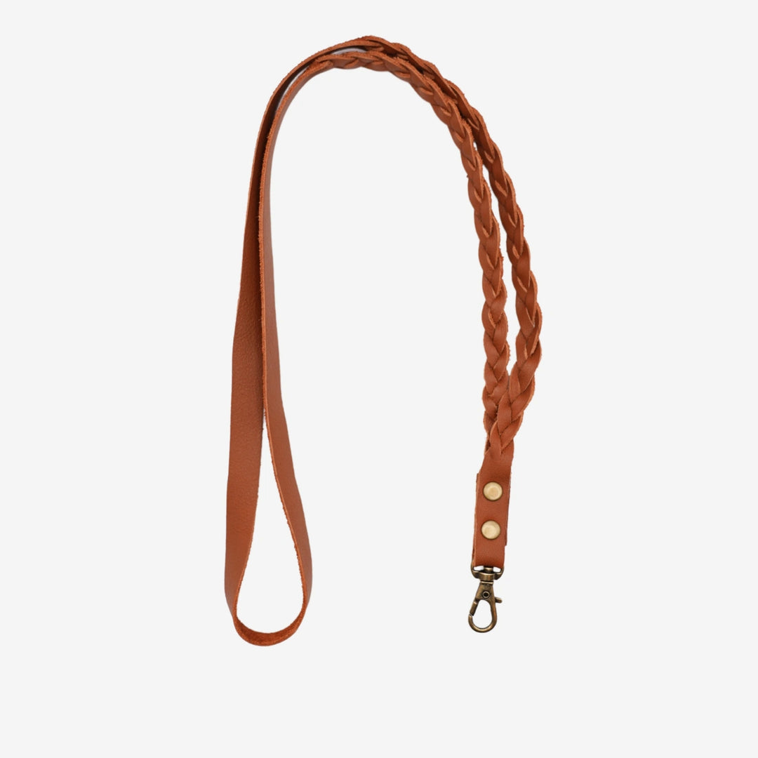 Junies visselpipsband med fläta läder cognac #color_cognac