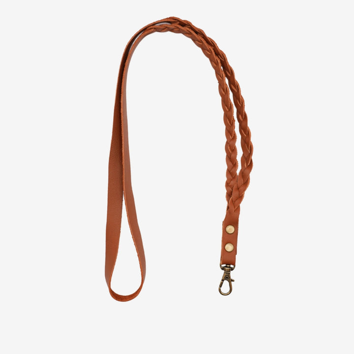 Junies visselpipsband med fläta läder cognac #color_cognac
