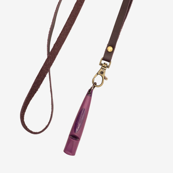 Junies visselpipsband svenskt läder med acme pipa dark purple #color_dark-purple