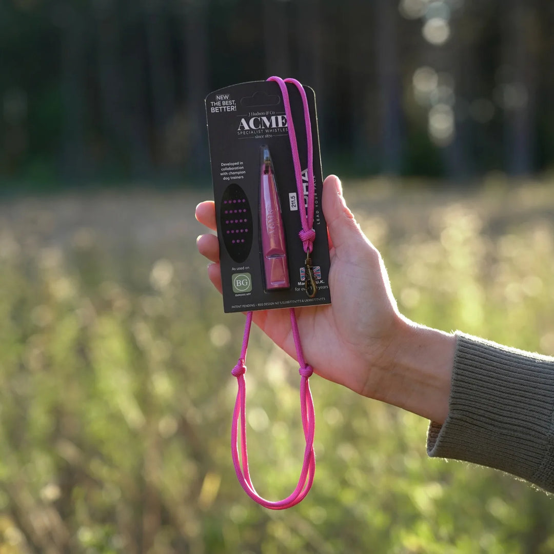 Miljöbild med JUNIES visselpipsband Enkel magenta med hake 