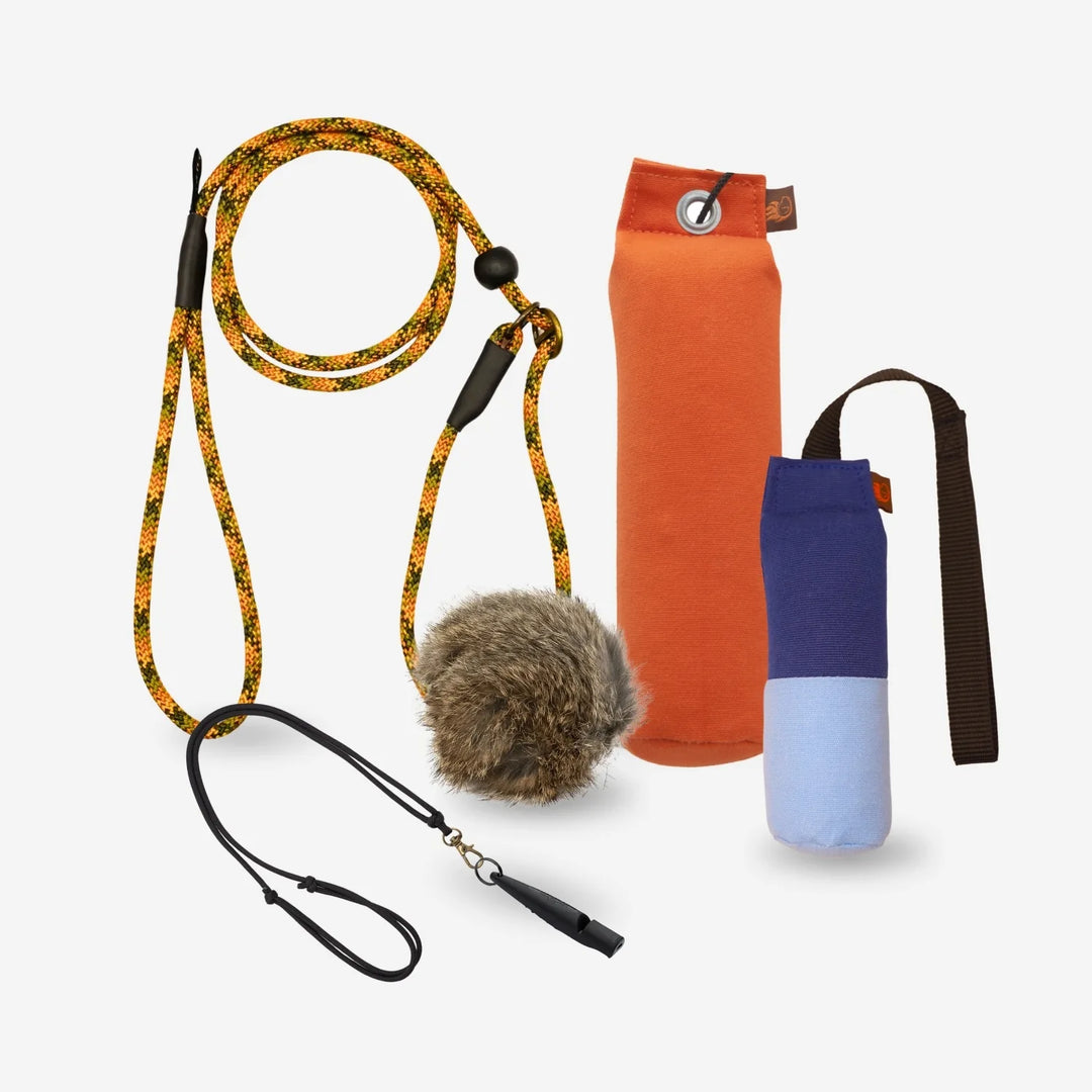 JUNIES startpaket för apportering – retrieverkoppel, dummies, kaninboll, visselpipa.