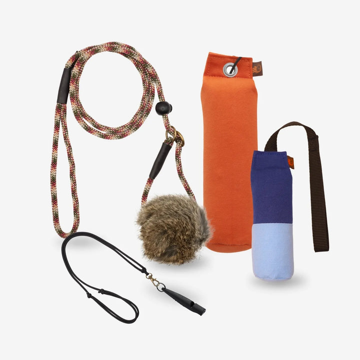 JUNIES startpaket för apportering – retrieverkoppel, dummies, kaninboll, visselpipa.